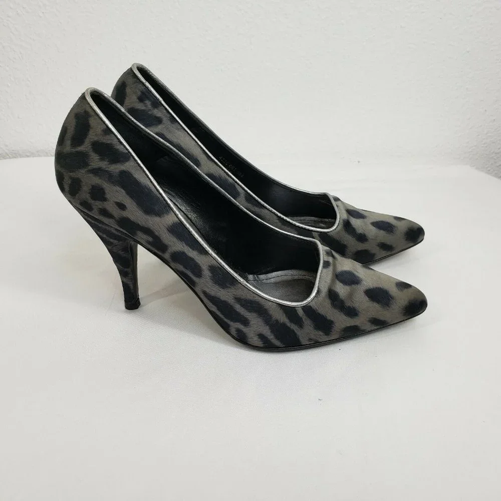 Zara Woman Heels Court Dress Pumps Size 39 Black Silver Cheetah‎ Print